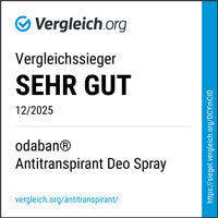 Ganador de la comparativa de Vergleich.org MUY BUENO 12/2025 - odaban® spray desodorante antitranspirante